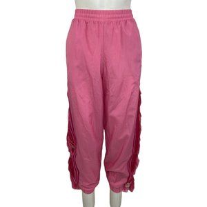 Adidas Womens Pink Elastic Waist Fringe Tapered Leg Jogger Track Pant Size M
